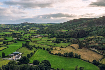 Obraz premium aerial view cloudy summer countryside,newry,Northern Ireland
