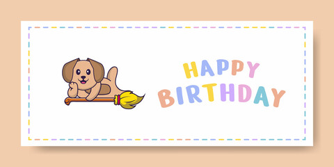 Happy Birthday banner with Cute dog cartoon character. Vector Illustration
