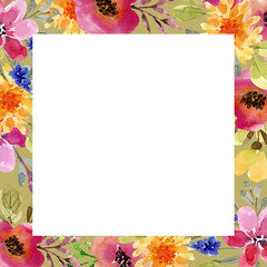 Obraz premium frame with delicate multicolored watercolor flowers, hand painted 