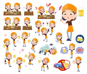 お酒に関するファストフード店員女性のセット