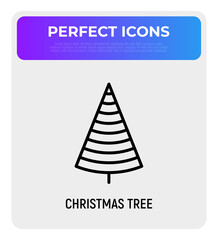 Christmas tree. Christmas and New Year  decoration. Minimalistic simple thin line icon. Vector illustration for greeting card