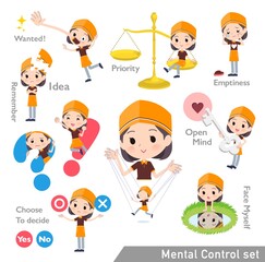 メンタルコントロールをするファストフード店員女性のセット