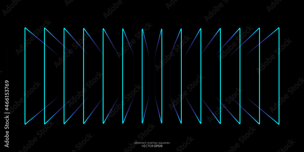 Poster Abstract perspective rectangles line frame overlay pattern by green blue colors on black background. Vector illustration in concept technology, modern.