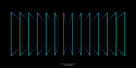 Abstract perspective rectangles line frame overlay pattern by green blue colors on black background. Vector illustration in concept technology, modern.
