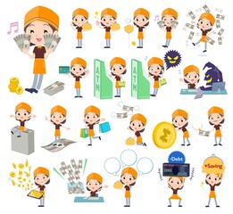 お金や経済に関するファストフード店員女性のセット