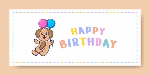 Happy Birthday banner with Cute dog cartoon character. Vector Illustration