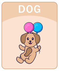 Alphabet flashcard with Cute dog cartoon character.