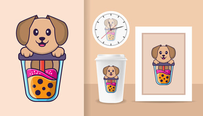 Cute dog cartoon character. Prints on T-shirts, sweatshirts, cases for mobile phones, souvenirs. Isolated vector illustration.