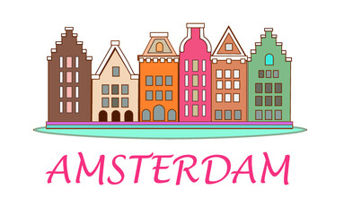Amsterdam skyline view. Lovely buildings vector illustration