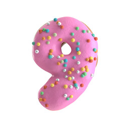 Creative art alphabet of donuts,3d rendering. Cartoon bakery sweet tasty font. Pink letters and numbers,Birthday party celebration.