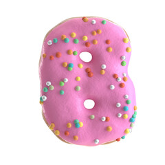 Creative art alphabet of donuts,3d rendering. Cartoon bakery sweet tasty font. Pink letters and numbers,Birthday party celebration.