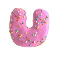 Rolgordijnen Creative art alphabet of donuts,3d rendering. Cartoon bakery sweet tasty font. Pink letters and numbers,Birthday party celebration. © Shuo