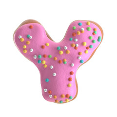 Creative art alphabet of donuts,3d rendering. Cartoon bakery sweet tasty font. Pink letters and numbers,Birthday party celebration.