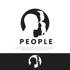 Isolated Black Face Profile Logo. Man, Woman, Family Silhouette. Male and Female Signs Vector.Print