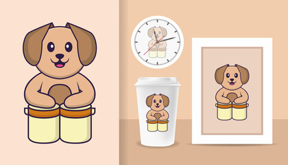 Cute dog cartoon character. Prints on T-shirts, sweatshirts, cases for mobile phones, souvenirs. Isolated vector illustration.