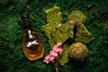 Magic potion or herbal medicine concept background.