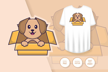 Cute dog cartoon character. Prints on T-shirts, sweatshirts, cases for mobile phones, souvenirs. Isolated vector illustration.