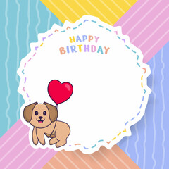 Happy Birthday greeting card with Cute dog cartoon character. Vector Illustration