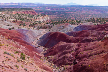 Amazing violet-red hills. Beautiful view of the Burr trail road, Utah, USA
