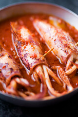rustic italian stuffed calamari in tomato sauce