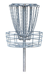Fototapeta na wymiar Isolated image of a disk golf basket with white background.