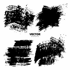 Grunge Set Brush Shape Vector Strokes in Black color on white background. Hand painted grange elements. Ink drawing. Dirty artistic design . Place for text, quote, information, company name.