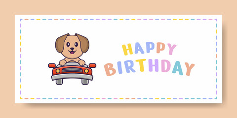 Happy Birthday banner with Cute dog cartoon character. Vector Illustration