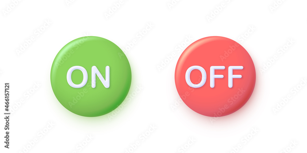 Poster on and off interface round push buttons set, 3d web interface circle click elements
