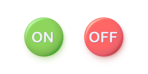 On and off interface round push buttons set, 3d web interface circle click elements