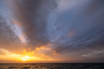 Seascape in early morning, sunrise over sea. Nature landscape.