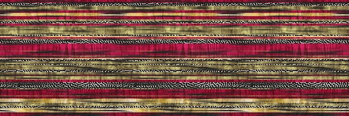 Seamless tribal ethnic stripe grungy border surface pattern design for print. High quality animal fur skin inspired illustration. Faded rug or carpet like cover graphic tile. Thick line textures.