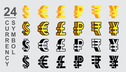 Currency Symbol icon set. Four styles. 