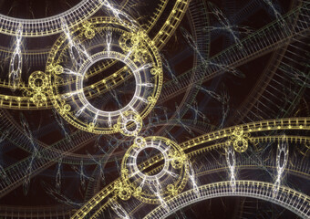 Dark mechanical fractal, abstract steampunk background