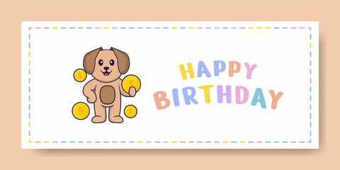 Happy Birthday banner with Cute dog cartoon character. Vector Illustration