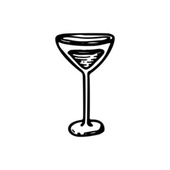 Glass of martini. Drink wine. Decoration element for holiday party. Hand drawn line vector illustration in doodle style.