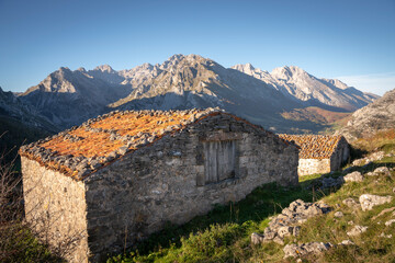 Old shepherd's huts in the Picos de Europa National Park in Asturias, Spain.