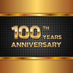 100 years anniversary, anniversary celebration vector design with gold color on black texture background, simple and luxury design. logo vector template