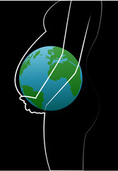 Madre Tierra. El planeta Tierra dentro de la silueta de una embarazada. Cuida el planeta. Vida © Gabrieuskal