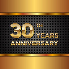 30 years anniversary, anniversary celebration vector design with gold color on black texture background, simple and luxury design. logo vector template