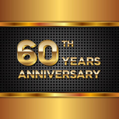 60 years anniversary, anniversary celebration vector design with gold color on black texture background, simple and luxury design. logo vector template