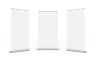 Empty white clean rool up advertising banners vector set