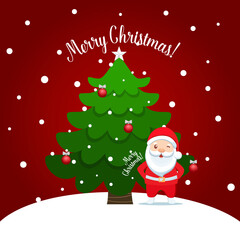 Decorated Christmas tree. Merry Christmas and Happy New Year background. Vector illustration.