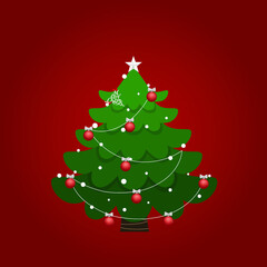 Decorated Christmas tree. Merry Christmas and Happy New Year background. Vector illustration.