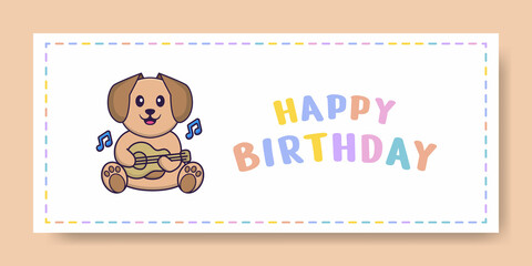 Happy Birthday banner with Cute dog cartoon character. Vector Illustration