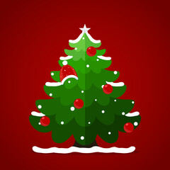 Decorated Christmas tree. Merry Christmas and Happy New Year background. Vector illustration.