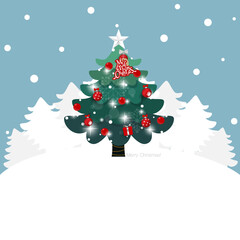 Decorated Christmas tree. Merry Christmas and Happy New Year background. Vector illustration.