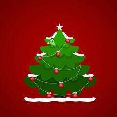 Decorated Christmas tree. Merry Christmas and Happy New Year background. Vector illustration.
