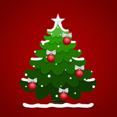 Decorated Christmas tree. Merry Christmas and Happy New Year background. Vector illustration.