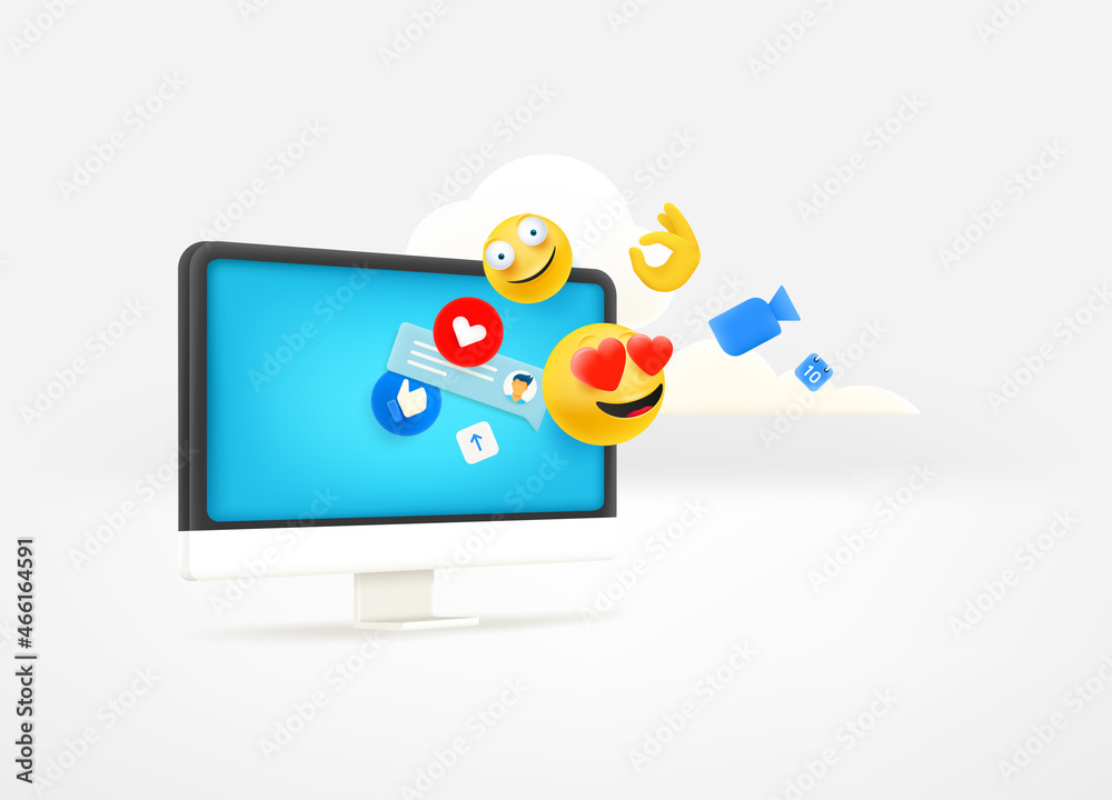 Poster using modern gadget to communicate in web. social media concept