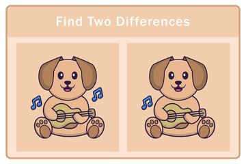 Cute dog cartoon character. Find differences. Educational game for children. Cartoon vector illustration